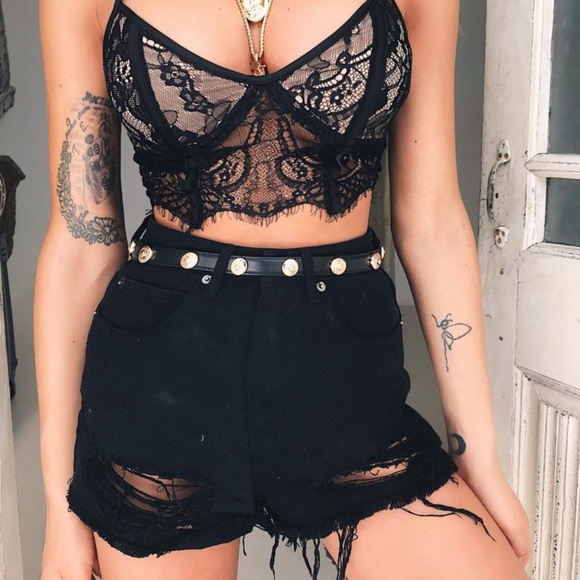 Tiger Mist Pants - Tiger Mist. 'Harley' Black Distressed Denim Shorts